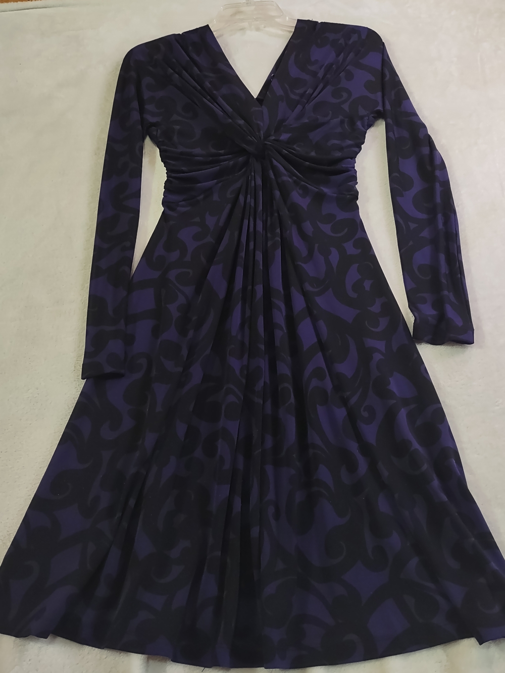 New York & Company Purple and Black Twist-Front Long Sleeve Dress
